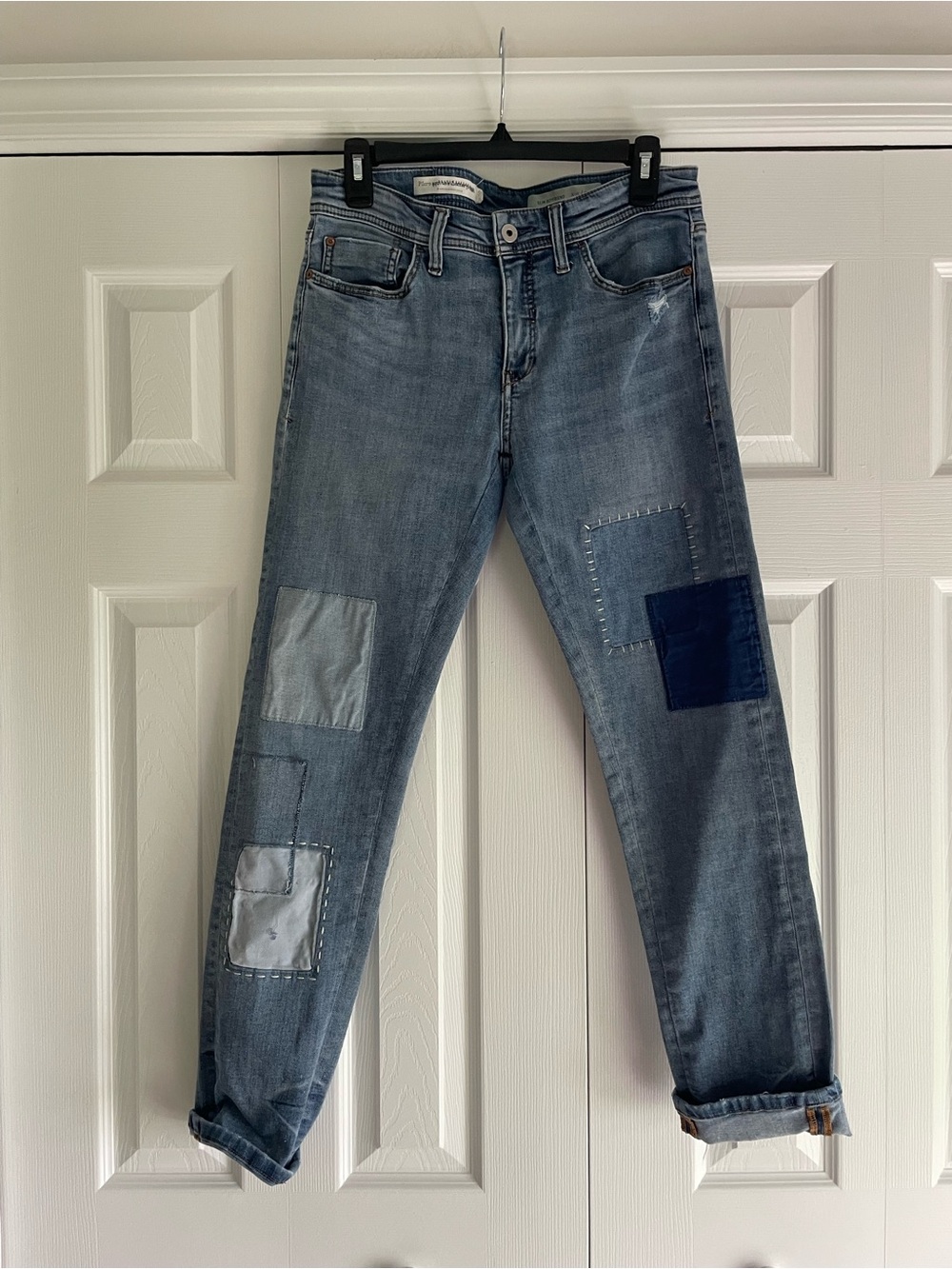 Pilcro Women's Light Blue Slim Boyfriend Jeans with Patchwork